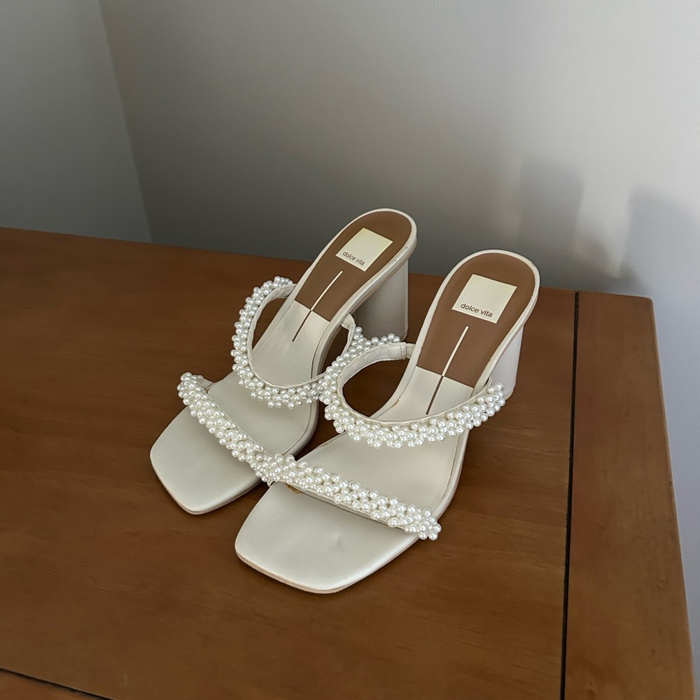 Noel Heels Dolce Vita Vanilla Pearl-Embellished Heels